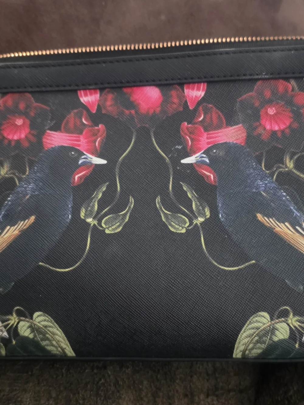 RARE Ted Baker Black Floral Bird Toiletry Zip Pouch
